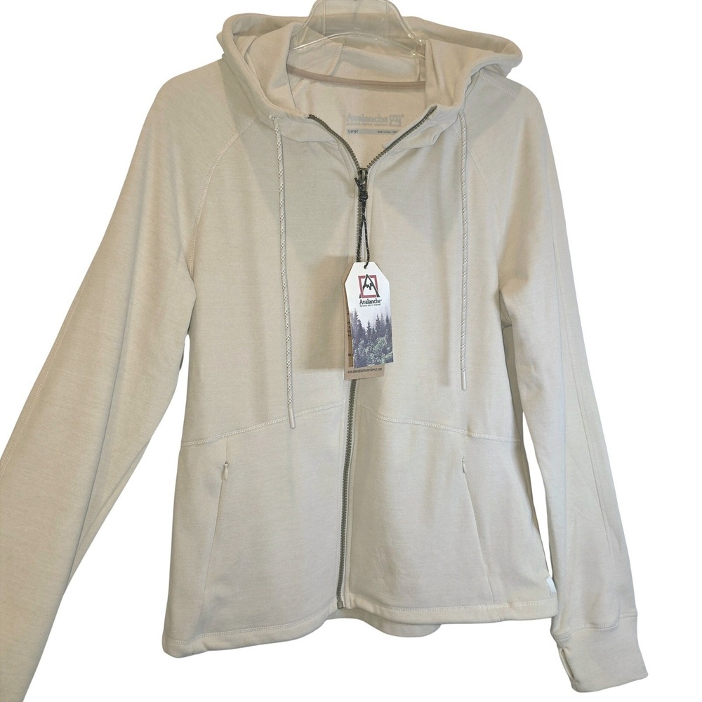 Avalanche Double Peached Hoodie Full Zip Jacket Womens Large Beige Fleece $98 - Picture 8 of 12